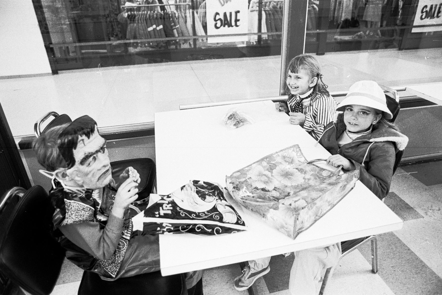 Trick or treaters at West Park Plaza, 1979